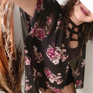 Women's Floral kimono, lightweight chiffon cardigan
